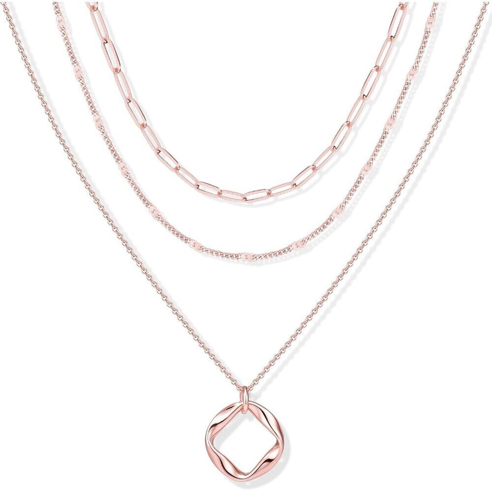 Women's Rose Gold Circle Layered Necklace Simple Paperclip Choker Dot Chain